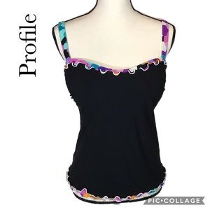 Profile tankini top with lettuce edge ruffle 36D